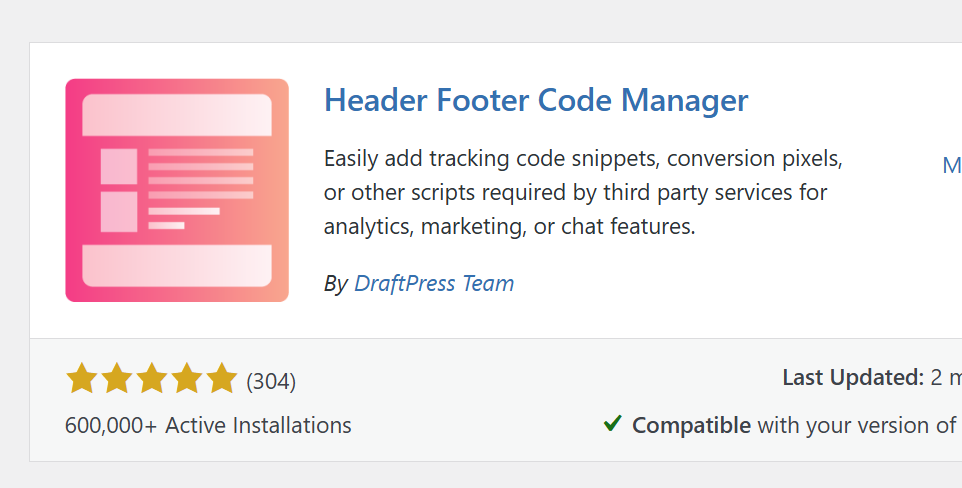 Search for Header Footer Code Manager HFCM plugin in WordPress plugin directory